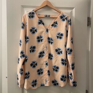 LOFT Floral Print Blouse - Peach and Navy
